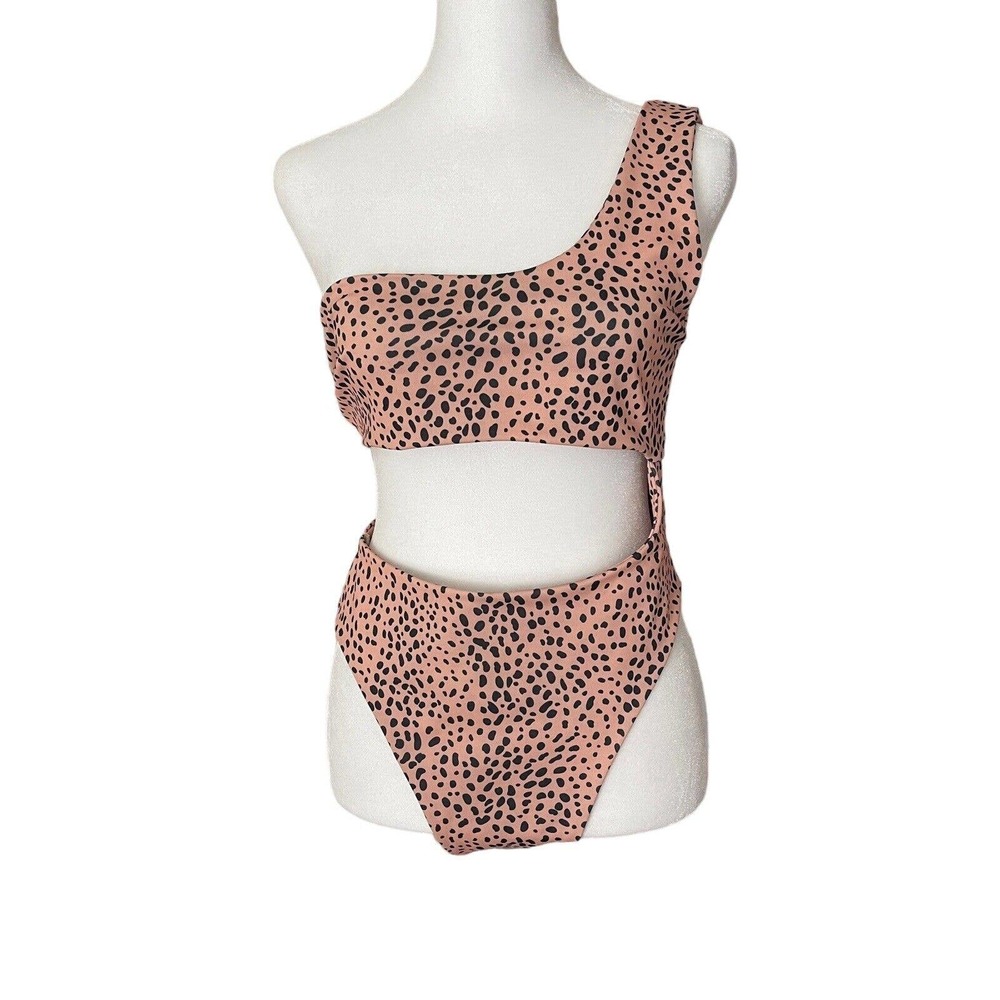 Nasty Gal US 10 One Piece Swimsuit Cutout One Shoulder Animal Print